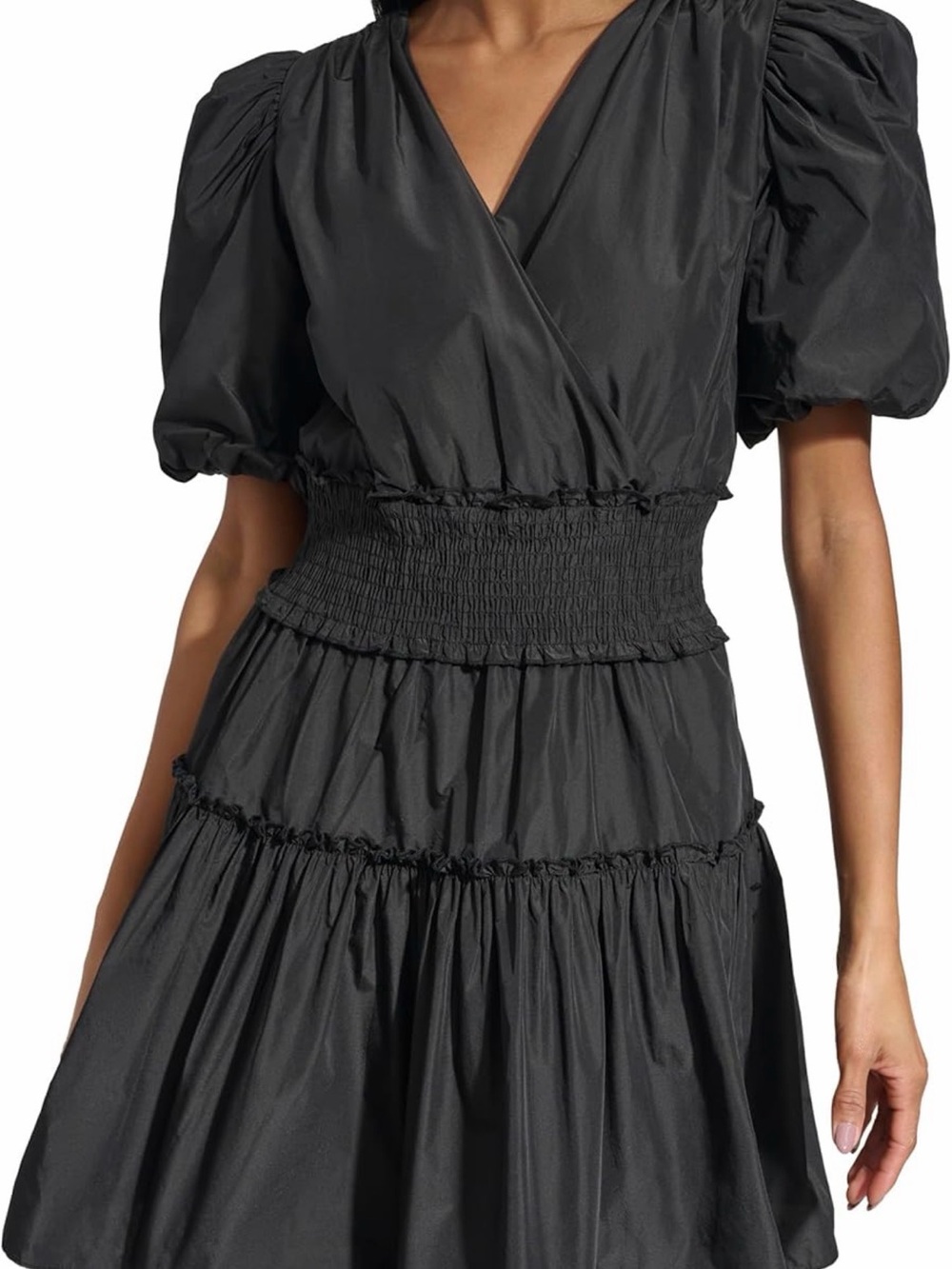 Karl Lagerfeld Paris Black Puff Sleeve Cinch Waist Mini Dress - Picture 5 of 5